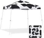 EAGLE PEAK 10x10 Slant Leg Pop-up Canopy Tent Easy One Person Setup Instant Outdoor Beach Canopy Folding Portable Sports Shelter 10x10 Base 8x8 Top (Cow Print)