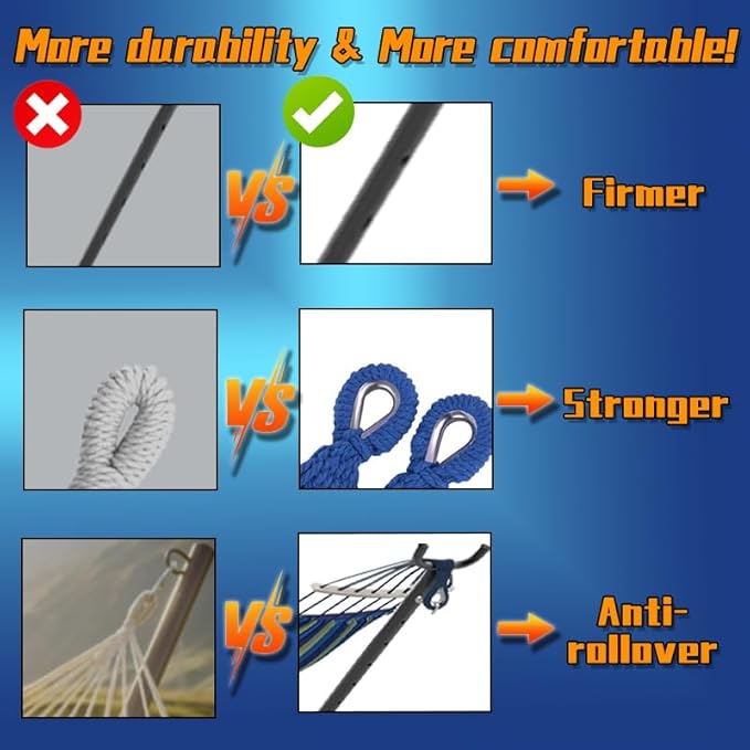 Double Hammock with Stand, 2 Person Hammock with Carrying Bag,Heavy Duty Portable,500 lb Capacity, Perfect for Both Indoors and Outdoors，Ocean Breeze