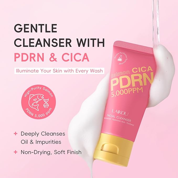 LAIKOU PDRN CICA Skin Care, Skin Care Set, Skincare Gift Set with Cleanser, Moisturizing Cream, Toner, Serum, Eye Cream for Women Lover Mother's Day Birthday Christmas Gifts Stocking Stuffers 5pcs
