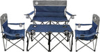 Northroad Folding Camping Chair Set of 4,Portable Collapsible Conversation Set w/1 Sofa,2 Single Chairs and 1 Table for Family Patio,Outdoor Travel,Beach(Blue)