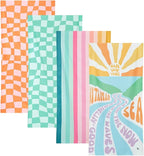 Dock & Bay Beach Towel - Quick Dry, Sand Free - Compact, Lightweight - 100% Recycled - Includes Bag - Go Check & Sea - Set of 4 - Large (160x90cm, 63x35)