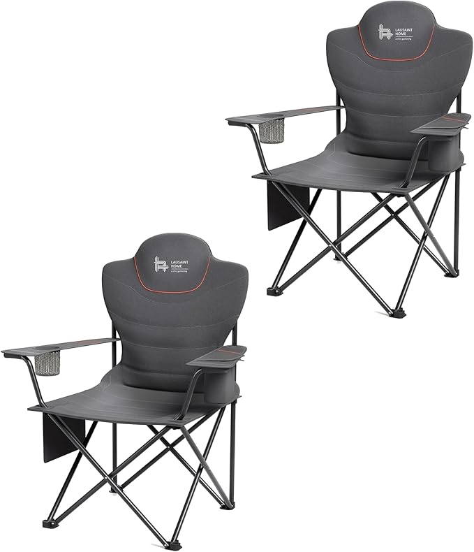 OUTSIDER Folding Camping Chair Heavy Duty Folding Chair 400lbs Oversized Outdoor Chairs with Cup Holder, Cooler Bag, Storage Pocket & Lumbar Support (Style-2, 2pcs)