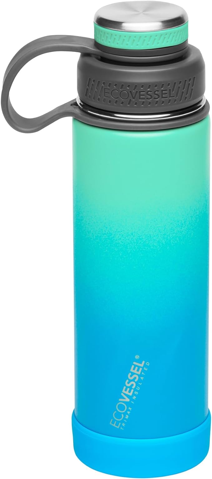 EcoVessel Stainless Steel Water Bottle with Insulated Dual Lid, Insulated Water Bottle with Strainer and Silicone Bottle Bumper, Coffee Mug – 20oz (Northern Lights)