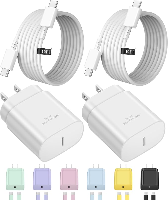 Type C Charger Fast Charging for iPhone 17 16 15,10FT USB C Samsung Chargers Block 25W Super Fast Chargers for Samsung Galaxy S25/S24 S23/iPhone Air/17/17 Pro Max/iPhone 16/16 Pro Max/15 Pro(White)