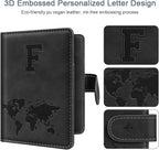 Passport Holder Wallet Cover Personalized Letter A-Z Travel Wallet RFID Blocking Passport Cover Wallet Case for Travel Passport Book Holders for Women and Men, Black-F