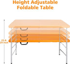 4 FT Folding Table with Carry Handle, Portable Fold-in-Half Plastic Table, Rectangle Foldable Table for Indoor/Outdoor Orange