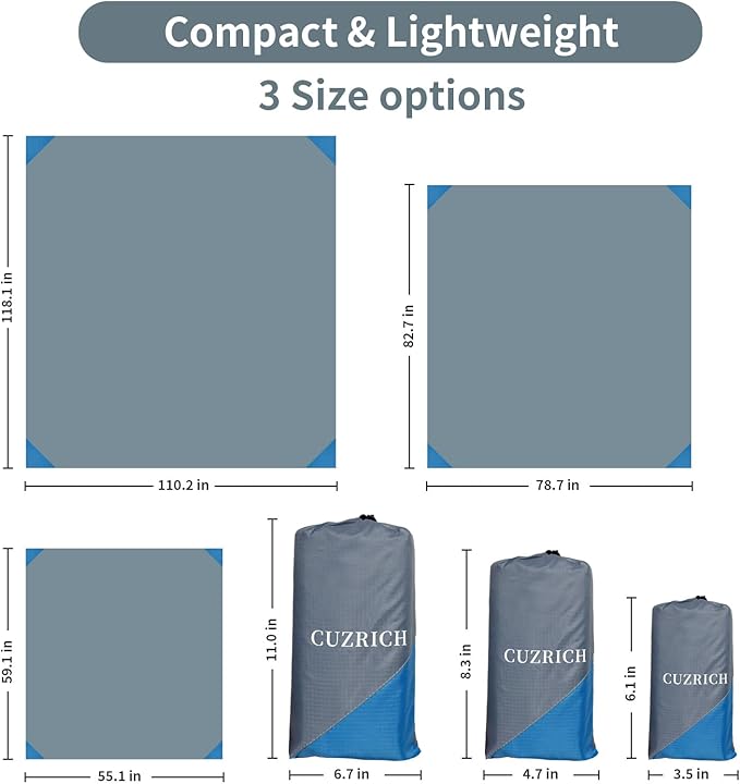 Medium Picnic Mat 6FT Lightweight Camping Tarp Tent Blankets Pocket Beach Blanket Foldable Washable Picnic Rug Quick Dry Compact Beach Mats Hiking Outdoor Essentials(Gray/Blue,78"*83"/6.56ft×6.89ft)