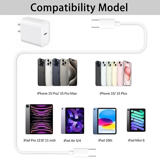 Fast iPad Charger,iPad Charger Fast Charging Wall Chargers Plug Adapter and Type C USB C to C Cable Cord 10FT Type C to C for iPad Pro 13/12.9/11,iPad Air 6th/5th/4th,Mini 7/6th,i-Pad 11/10