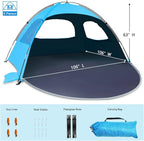 NXONE Beach Tent Sun Shade Shelter for 3/4/6 Person Person with UV Protection, Extended Floor, 3 Mesh Roll Up Windows & 8.0/8.5mm Fiberglass Rods丨Carry Bag Included