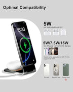 2-in-1 Wireless Charging Station, 15W Fast Mag-Safe Wireless Charger Compatible with iPhone 17 16 15 14 13 12 Pro Max, Foldable Portable Phone Charger Stand with USB-C Cable (No AC Adapter)