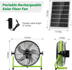 12'' Solar Powered Floor Fan Rechargeble,18000mAh Battery Operated Fan 5-Blade Solar Portable Outdoor Fan 360° Tilt for Outside, Greenhouse, Camping, Shed