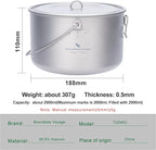 iBasingo Titanium Camping Pot with Lid 2.9L Ultralight Backpacking Cookware with Foldable Handle for Hiking, Picnic & Outdoor Durable Portable Metal Cooking Ti Hanging Pot Ti2045C