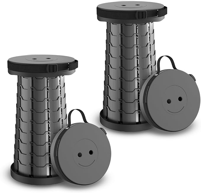 Collapsible Stool 2-Pack - Portable Folding Stool, Height Adjustable, Lightweight & Sturdy, Retractable Telescoping Camping Pop Up Seat Chair or Foldable Travel Footrest - Max 400lbs