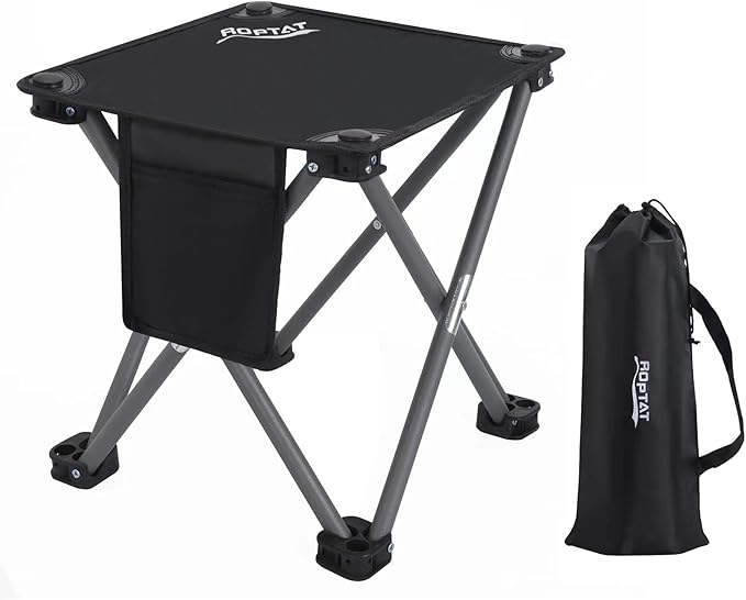 Roptat Camping Stool,Portable Folding Compact Lightweight Stool Seat for Camping Fishing Hiking Gardening Outdoor Walking Backpacking Travelling and Beach with Carry Bag (Black)