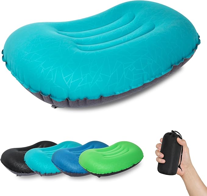 ATEPA Inflatable Camping Pillow, Ultralight Waterproof Travel Pillow with Ergonomic Support & Leak-Proof Air Valve, Compact Portable Pillow for Hiking Backpacking Tent Airplane Beach, Blue