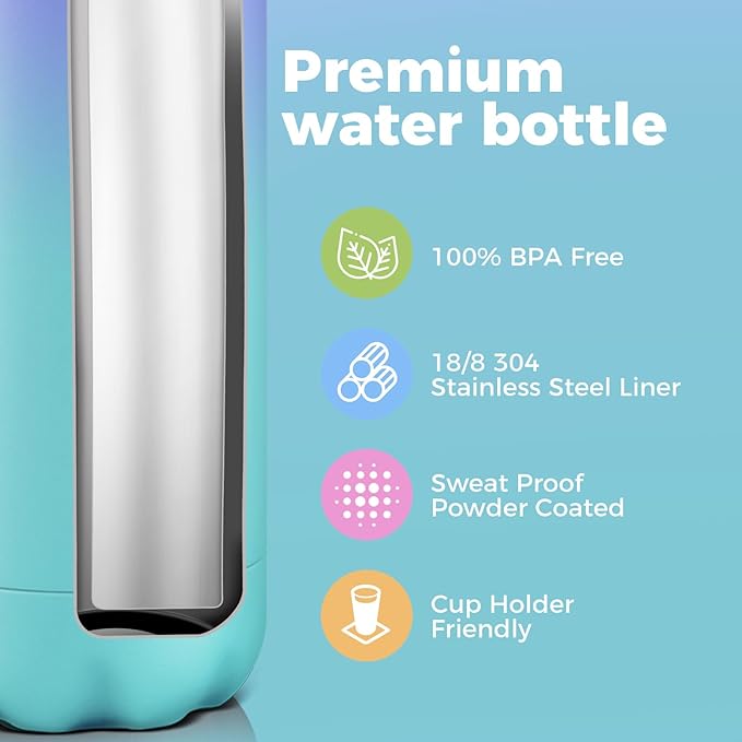 Volhoply 25oz Insulated Water Bottles Bulk 1/2/4 Pack, Metal Sports Water Bottles, Keeps Cold & Hot, BPA Free Leakproof Bottle (Purple Blue,4 Pack)