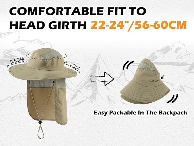Home Prefer UPF 50+ Mens Wide Brim Fishing Hat with Neck Flap Sun Hat for Men Women Sun Protection Cap