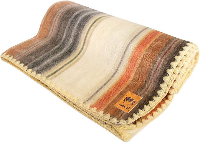 Alpaca Wool Blanket - Queen Size Bed Blanket - Alpaca Throw - Best Gift & Warm Throw, Lightweight, Couch or Camp- Outdoor - 87 x 64 inches (Light Brown)