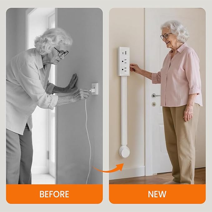 Electrical Outlet Extender Features USB-A,USB-C,2 AC Outlets,Wall Power Socket Expander Stick,Extendable Rotating Electric Outlet Plug Adapter Nightstands, Sofa,Desks and More Hard to Reach Spaces