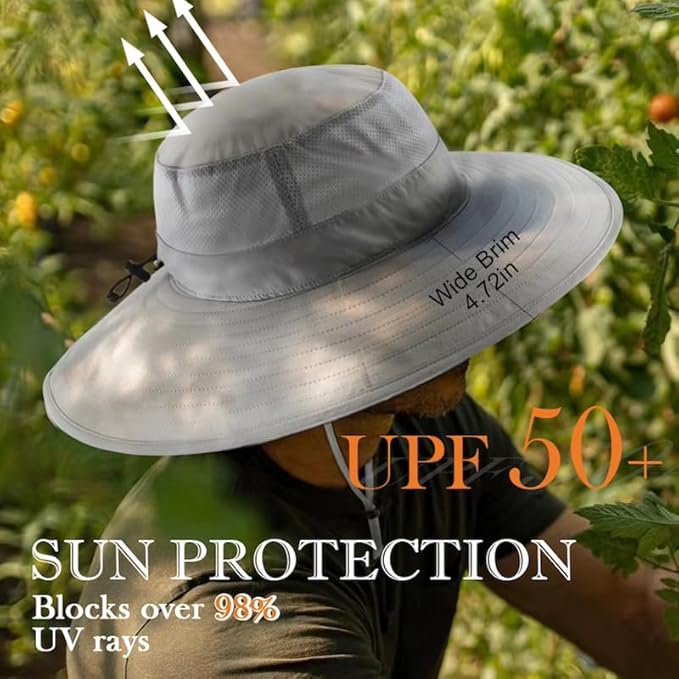 Home Prefer UPF50+ Mens Sun Hat Wide Brim Fishing Hat Foldable Large Brim UV Protection Sun Hat for Men Women Beach Gardening