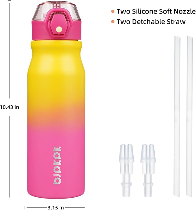 BJPKPK 25oz Insulated Water Bottle With Straw Stainless Steel Double Wall Water Bottles BPA Free Leak Proof Thermo With Lockable Flip Lid And Soft Silicone Spout,Rainbow
