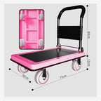 Flatbed cart Folding Pink Lightweight Platform Truck with 6" Rubber Casters Utility Push Carts for Luggage Moving