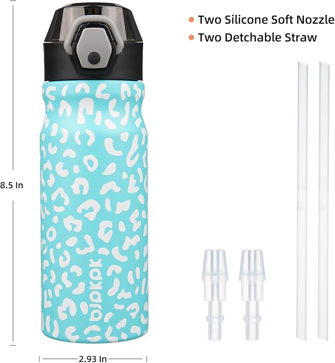 BJPKPK Insulated Water Bottle 18oz Stainless Steel Water Bottles With Straw And Carry Handle Double Wall Metal Thermo,Sky Blue Leopard