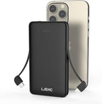 10000mAh Slim Power Bank with Built in Cable,Thin Lightweight Portable Phone Charger,4 Output USB C Travel Essentials External Battery Pack Clutch Charger for iPhone,Samsung,Android,Heated Vest,Black