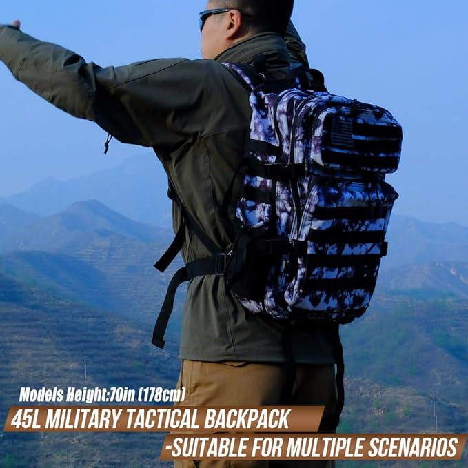 Military Tactical Backpack 45L Large Tactical Backpack for Men, Hiking Rucksack With Bottle Holder