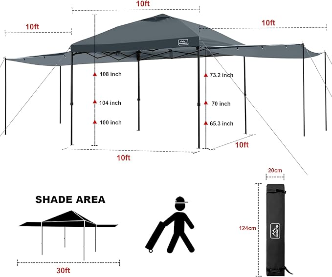 KAMPKEEPER 10x10 Easy Pop Up Canopy Tent with 2 Sidewalls, Instant Outdoor Shade Shelter with 2 PCS Removable 10FT Sun Walls, Quick Setup Waterproof and UV-Resistant for Patio, Camping, Backyard