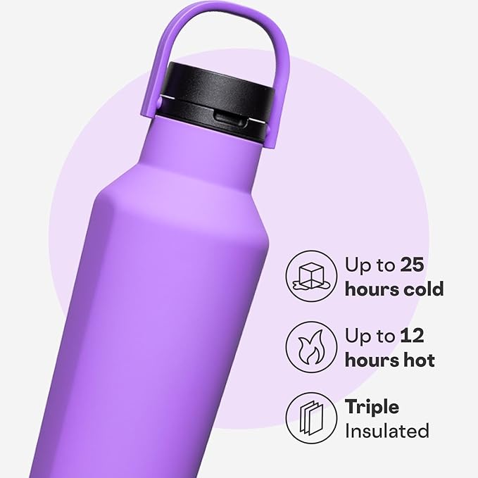 Corkcicle Sport Canteen - Keeps Drinks Cold 25 Hours - Stainless Steel Water Bottle - Triple-Insulated - Spill-Proof - Summer Drinkware Gift - Keeps Drinks Ice Cold - 20 oz - Varsity Purple