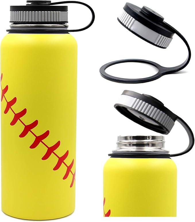 40 oz Softball Water Bottle, Sports Cup Flask Metal Travel Mug with 2 Lids, Stainless Steel Double Wall Vacuum Leak Proof Insulated Water Jug, Softball Accessories Stuff Gifts for Mom Men Boys Girls