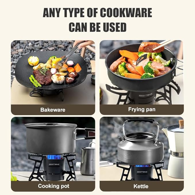 Camping Stove 3000W Portable Backpacking Stove with Piezo Ignition, Fuel Canister Adapter Windproof Gas Stove for Camping Hiking Outdoor Cooking