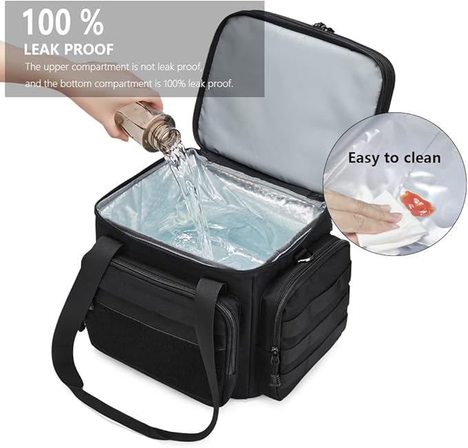 Large Tactical Lunch Box for Men, Insulated Lunch Bag Adult, Thermal Lunchbox Leakproof Waterproof Cooler Bag, Dual Compartment Lunch tote, Large Lunch Pail for Office Camping (Black) 24L