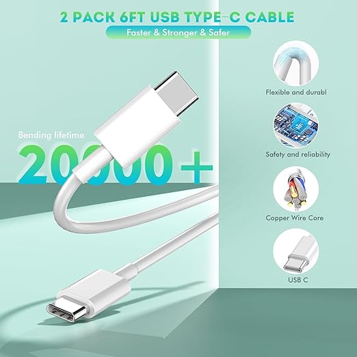 6FT iPhone 17 16 15 Charger Fast Charging, 2Pack 20W USB C Apple Charger Travel Plug Block Phone Charging Cable Cord for iPhone 17 Air/17 Pro/17 Pro Max/16e/16 Pro Max/16 Plus/15/15 Pro/15Pro Max/iPad