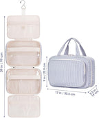 Narwey Striped Travel Toiletry Bag for Women Large Hanging Makeup Bag Organizer Toiletries Bag for Full Size Essentials Accessories Cosmetics (Greyish Blue Stripe (Large))