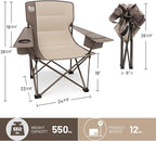 TIMBER RIDGE Oversized Folding Camping Chair for Adults, Support 550 LBS Heavy Duty with Cup Holder Side Pocket for Camp, Lawn, Picnic, Tan, 2 Pack