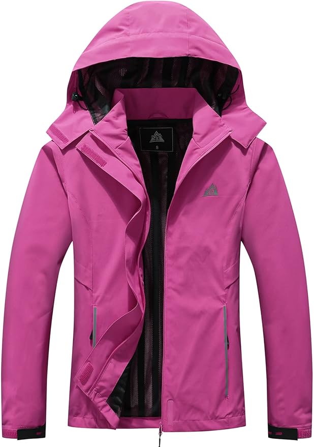 MOERDENG Women's Waterproof Rain Jacket Lightweight Raincoat Hooded Hiking Jacket Softshell Windbreaker