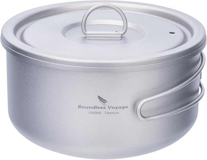 Boundless Voyage Titanium Pot Multifunctional Cooker Ultralight Camping Pot with Handle & Lid Outdoor Open Fire Cookware for Backpacking, Hiking, Bushcraft Cooking Ti2041C