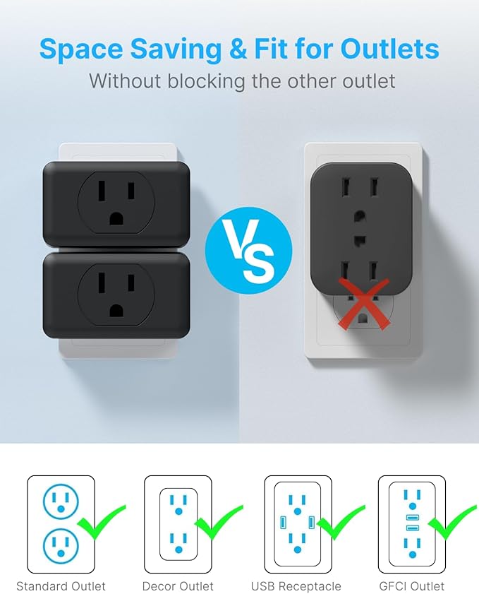 Multi Plug Wall Outlet Extender 3 Pack, VINTAR Electrical Multiple Outlet Splitter, 3 Way Plug Adapter, Small Wall Expander for Home Office Dorm Cruise Ship Travel Essentials