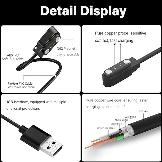 Smart Watch Charger, 3-Pack [2.5mm+2.8mm+4mm] for Veryfit, Da Fit, Gloryfit Magnetic Charging Cable, for 3 Types of smartwatches