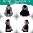 Travel Pillow Upgraded Version of Aircraft Travel Neck Pillow with Storage Bag, Sleep Pillows for Travel by Train, Car, or Plane, Supporting The Head and Body, Travel Pillow for Kids Grey