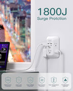 Addtam USB Wall Charger Surge Protector, 5 Outlet Extender with 4 USB Charging Ports 3 Sided 1800J Power Strip Multi Plug Outlets, Wall Adapter Spaced for Home Office, PD 20W