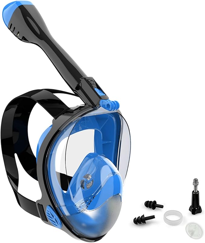 Full Face Snorkel Mask, Diving Mask for Kids and Adults,180° Panoramic View Snorkel Mask with Camera Mount, Safe Breathing, Anti-Leak&Anti-Fog