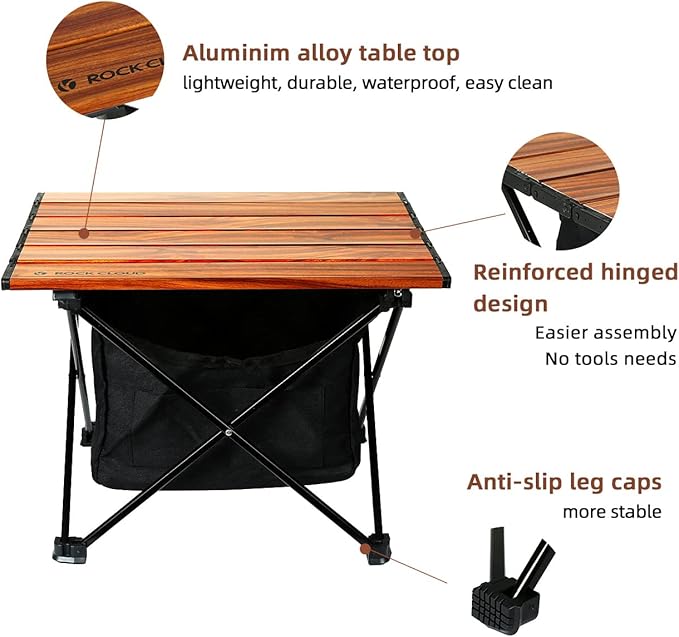 ROCK CLOUD Portable Camping Table Ultralight Aluminum Camp Table with Storage Bag Folding Beach Table for Camping Hiking Backpacking Outdoor Picnic, Small