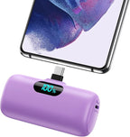 Mini Portable Charger 5000mAh Power Bank, 15w PD USB C Cell Phone Portable Power, LCD Display Battery Pack Compatible with Android Phone/Samsung Galaxy S22,S21/Note/Pixel/OnePlus 9 etc (Light Purple）