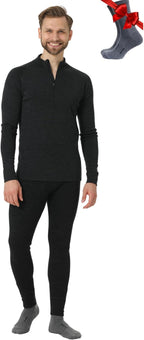 Merino.tech Men’s Merino Wool Base Layer Set – Zip-Up Heavyweight, Midweight Thermal Top & Bottom