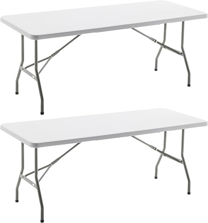 BTEXPERT Set of 2, Event Folding Utility Table 6 Foot 72"x 29.5" Heavy Duty Portable Indoor Outdoor Picnic Camping Office Home Party Wedding Tailgating White