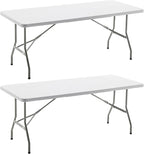 BTEXPERT Set of 2, Event Folding Utility Table 6 Foot 72"x 29.5" Heavy Duty Portable Indoor Outdoor Picnic Camping Office Home Party Wedding Tailgating White