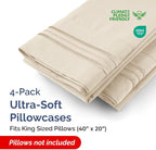 Pillowcases - Ultra Soft Hotel Quality Pillowcase Covers - Comfy, Cozy & Wrinkle Free - Shrinkage and Fade Resistant - Machine Washable Pillow Protectors - (King, Wheat, 4 Piece Set)